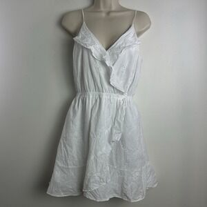 Express Faux Wrap White Sundress Mini Med Ruffle V-neck Boho Festival Beach